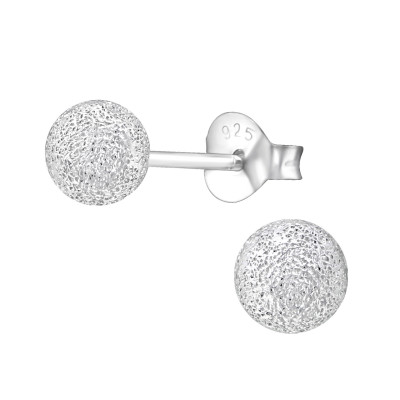 Silver Ball 5mm Ear Studs with Diamond Dust