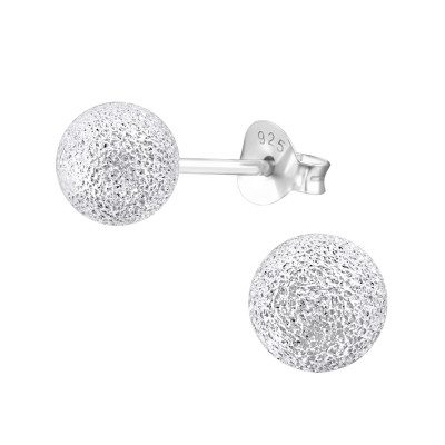 Silver Ball 6mm Ear Studs with Diamond Dust