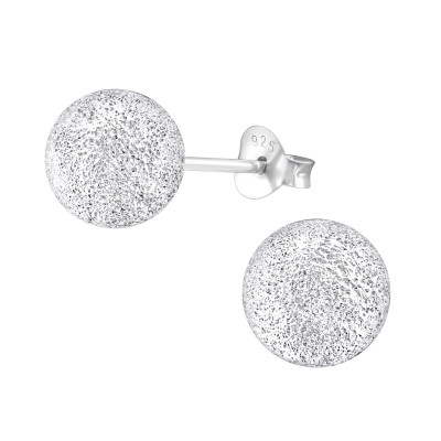 Silver Ball 8mm Ear Studs with Diamond Dust