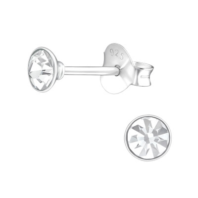 Silver Round 3.5mm Ear Studs with Crystals