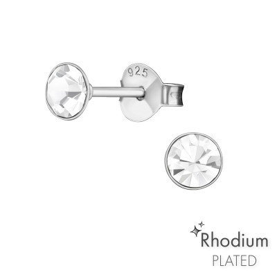 Silver Round 4mm Ear Studs with Crystal