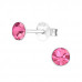 Silver 4mm Round Ear Studs with Crystal