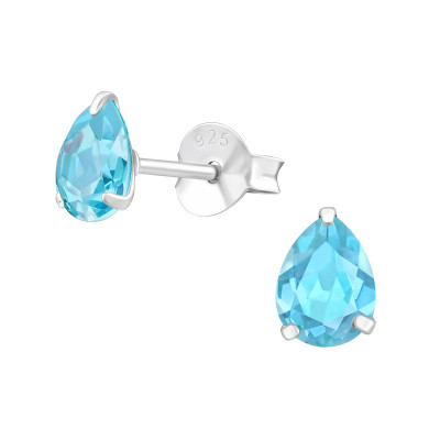 Silver Pear 4x6mm Ear Studs with Cubic Zirconia