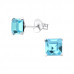 Silver Square 6mm Ear Studs with Crystals