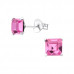 Silver Square 6mm Ear Studs with Crystals