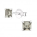 Silver Square 4mm Ear Studs with Crystals