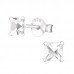 Silver Square 4mm Ear Studs with Crystals