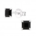 Silver Square 4mm Ear Studs with Crystals