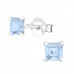 Silver Square 4mm Ear Studs with Crystals