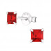 Silver Square 4mm Ear Studs with Crystals