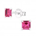 Silver Square 4mm Ear Studs with Crystals