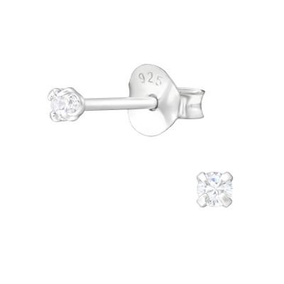 Silver Birthstone Round 2mm Ear Studs with Cubic Zirconia