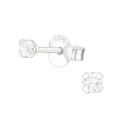 Silver Round 2.5mm Ear Studs with Cubic Zirconia