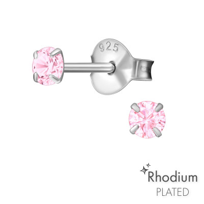 Silver Round 3mm Ear Studs with Cubic Zirconia