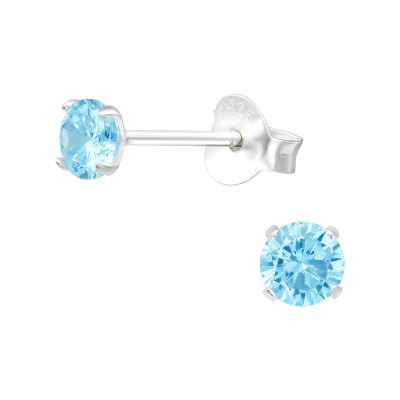 Silver Round 4mm Ear Studs with Cubic Zirconia