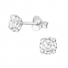 Silver Round 5mm Birthstone Ear Studs with Cubic Zirconia