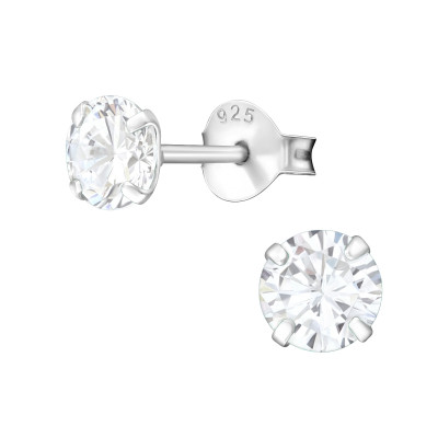 Silver Round 5mm Birthstone Ear Studs with Cubic Zirconia