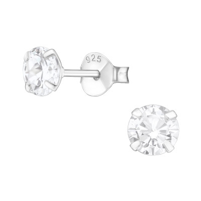 Silver Round 5mm Ear Studs with Cubic Zirconia