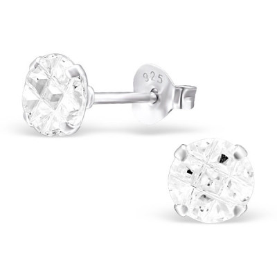 Round 6mm Sterling Silver Basic Ear Studs with Cubic Zirconia