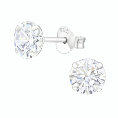 Silver 6mm Round Birthstone Ear Studs with Cubic Zirconia