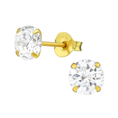 Silver Round 6mm Ear Studs with Cubic Zirconia