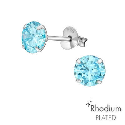 Silver Round 6mm Basic Ear Studs with Cubic Zirconia