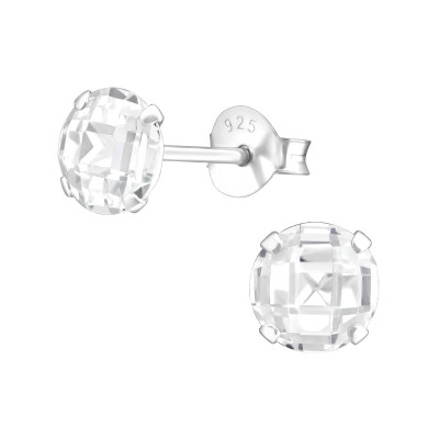 Round 6mm Sterling Silver Basic Ear Studs with Cubic Zirconia