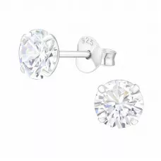 Silver Round 6mm Ear Studs with Cubic Zirconia