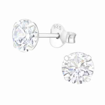 Silver Round 6mm Ear Studs with Cubic Zirconia