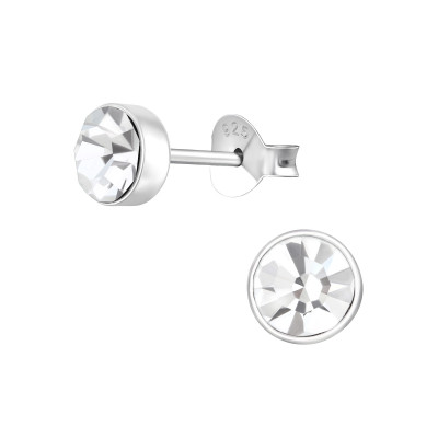 Silver Round 5mm Ear Studs with Crystal