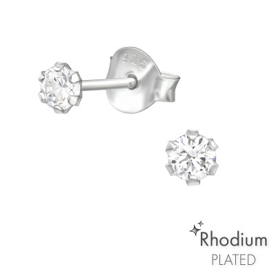 Silver 3mm Round Ear Studs with Cubic Zirconia