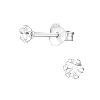 Silver Round 3mm Ear Studs with Crystals