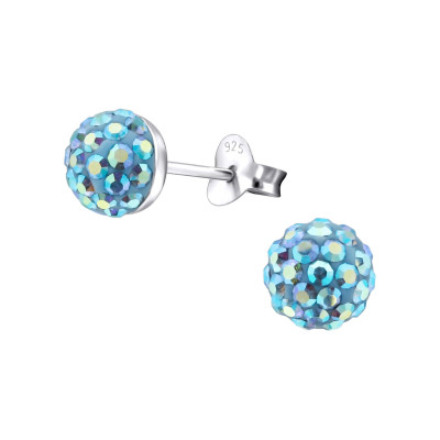 Silver Roud Ear Studs with Crystal