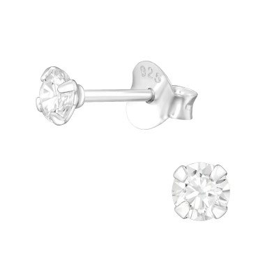 Jeweled Sterling Silver Basic Ear Studs with Cubic Zirconia