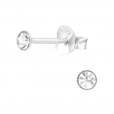 Silver 3mm Round Ear Studs with Crystals