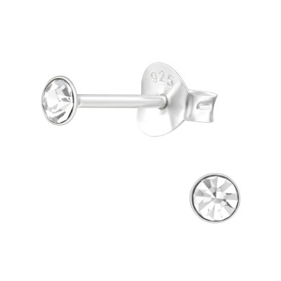 Silver 3mm Round Ear Studs with Crystals