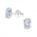 Silver Oval 4X6mm Basic Ear Studs with Cubic Zirconia