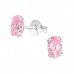 Silver Oval 4X6mm Basic Ear Studs with Cubic Zirconia