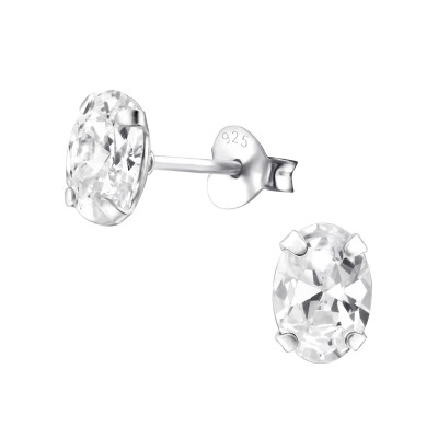 Silver Oval 5x7mm Ear Studs with Cubic Zirconia