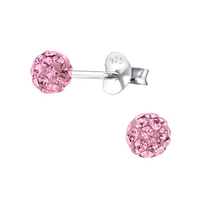 Silver Ball 3mm Ear Studs with Crystal