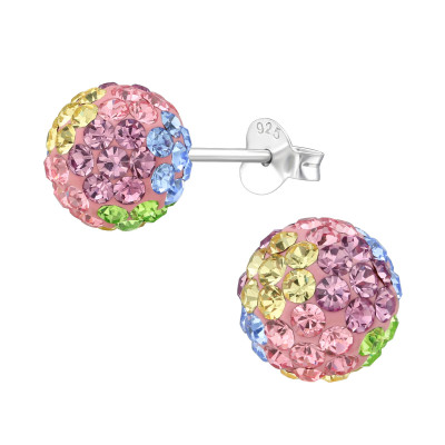 Silver Ball 8mm Ear Studs with Crystal