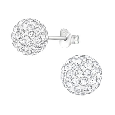 Silver Ball 8mm Ear Studs with Crystal