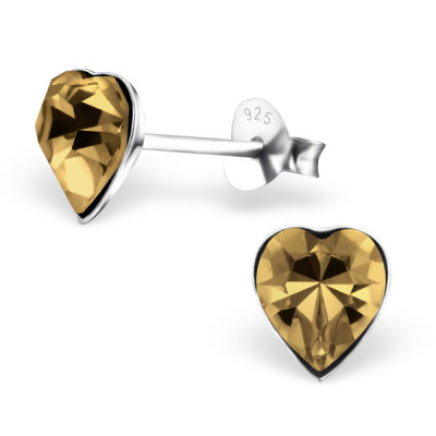 Heart 6mm Sterling Silver Basic Ear Studs with Crystal