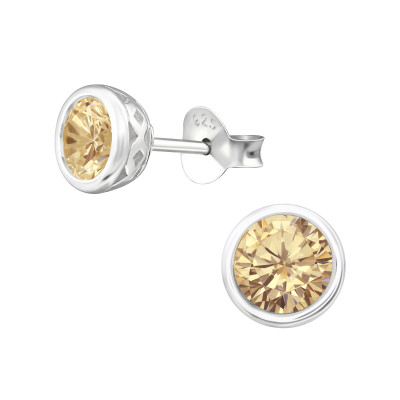 Silver Round 6mm Ear Studs with Cubic Zirconia