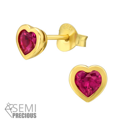 Silver 4mm Heart Ear Studs with Semi Precious Natural Stone