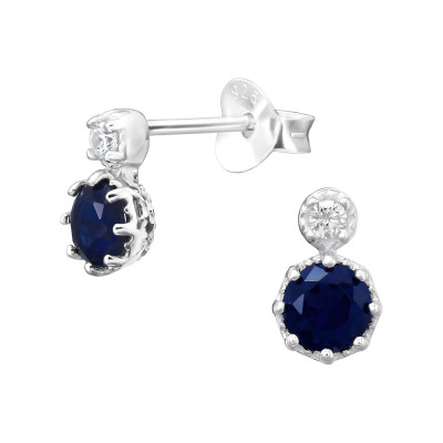 Silver Duo Stone Basic Ear Studs with Cubic Zirconia
