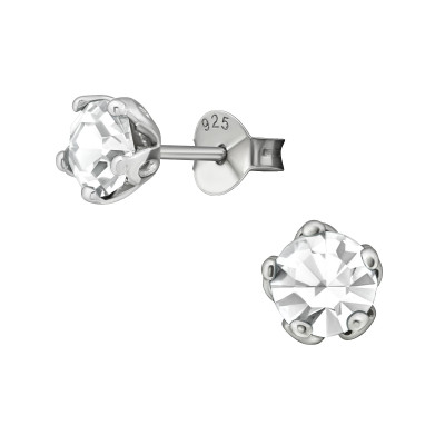 Silver Round 6mm Ear Studs with Cubic Zirconia