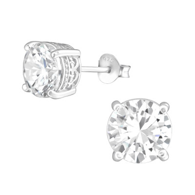 Silver Round 8mm Ear Studs with Cubic Zirconia