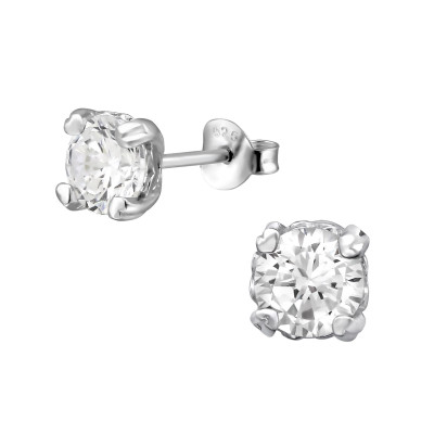 Round 6mm Sterling Silver Basic Ear Studs with Cubic Zirconia