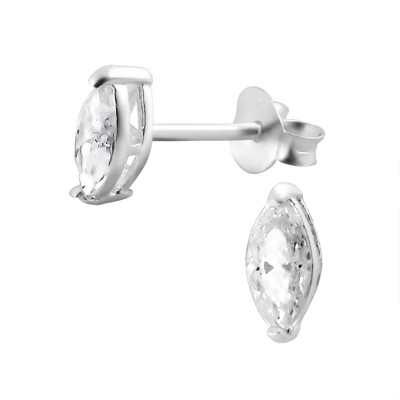 Marquise 2X6Mm Sterling Silver Basic Ear Studs with Cubic Zirconia